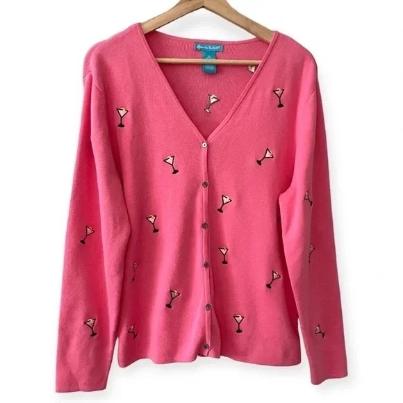 Alexandra Bartlett Sweaters - Alexandra Bartlett Martini Novelty Embroidered Sweater Cardigan